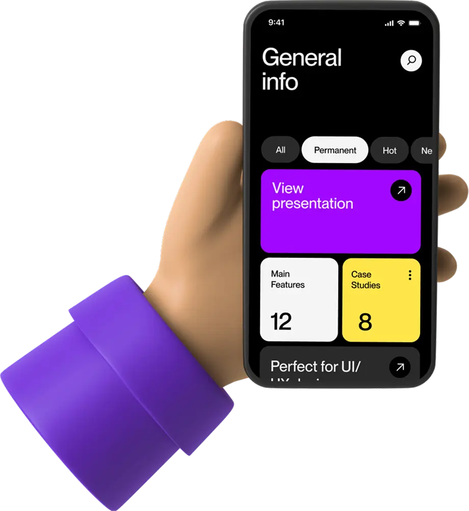 Een illustratie van een hand die een telefoon vasthoudt met op de telefoon een gebruiksvriendelijke User Interface van een app
