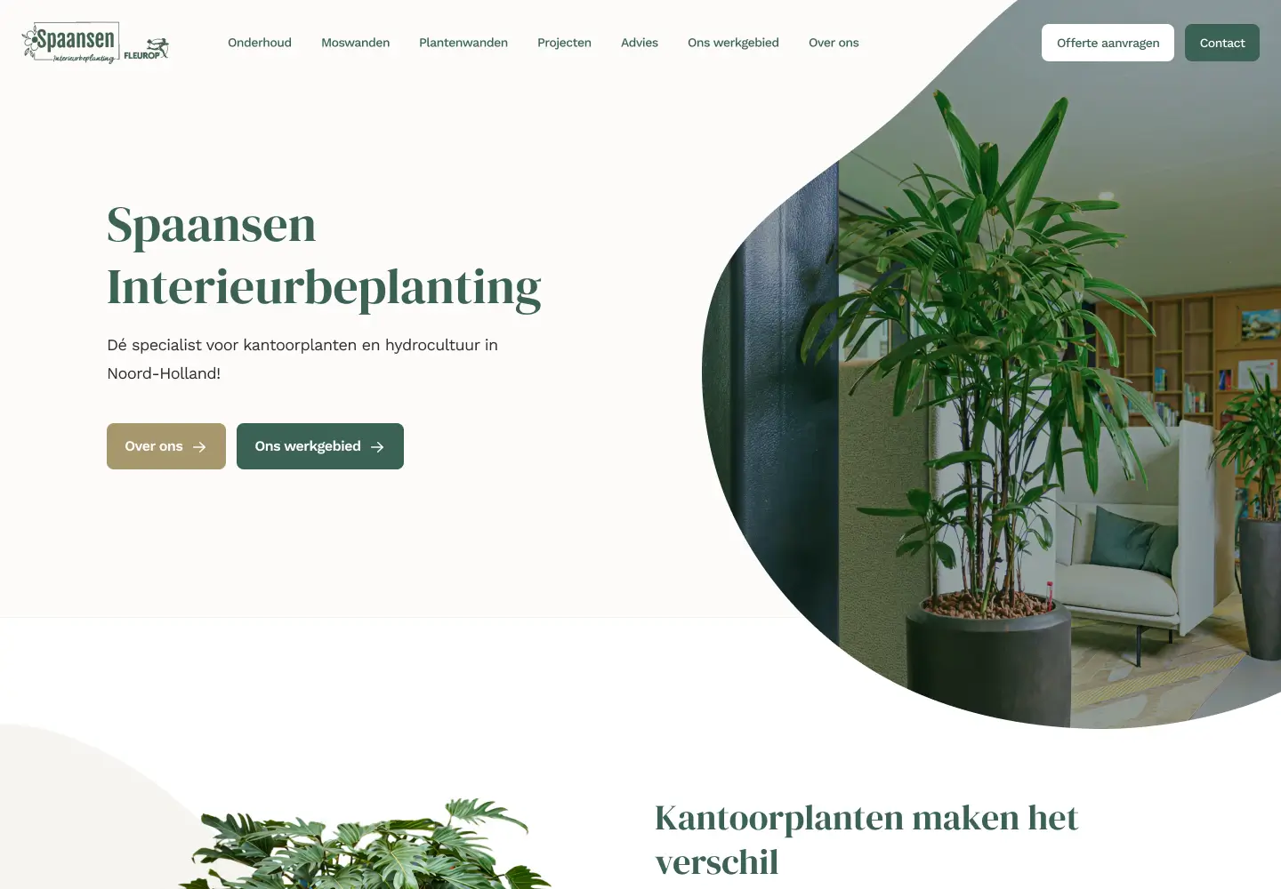 De homepagina van de nieuwe website voor Spaansen Interieurbeplanting